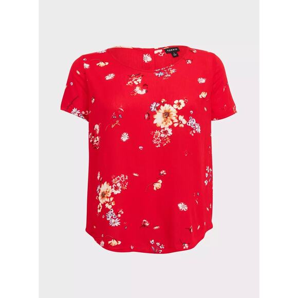 ✨2/$20 Torrid Abbey Gauze Button Back Blouse Floral Red Top Size 0 Large 12 - Picture 3 of 9